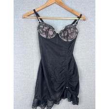 Victoria's Secret Black Lace Mesh Slip Dress Underwire Ruched Back 34B