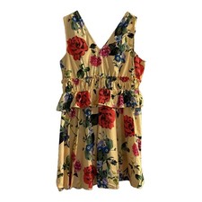 Express Yellow Floral V-Neck Smocked Ruffle A-Line Mini Dress Women’s L