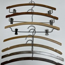 7 Wood Hangers 16" MCM Lot of Vintage Hipster Brown Tan Wooden Clothing Hangers