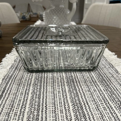 LN Vintage Anchor Hocking 1932 Ribbed 9x9 Baking/Refrigerator Dish with Lid