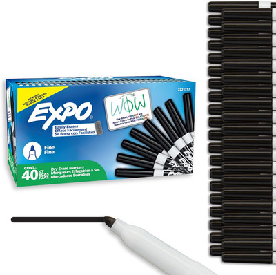 EXPO Dry Erase Markers, Low Odor Ink, Black, Fine Tip, 40 Count - Whiteboard, Ca