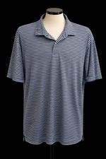 Peter Millar Men's XXL Blue Black Striped 100 Cotton Polo Shirt Short Sleeve
