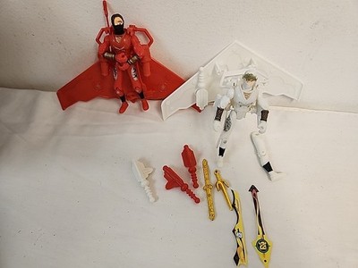 VTG KO Mannix Ninja Warrior 4''  Action Figures (2)  Red & White Snap On Weapons