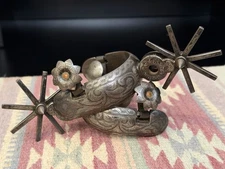 GORGEOUS Mexican Charro Silver Inlaid Engraved Spurs