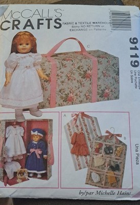 McCalls 90s Sewing Craft Pattern 9119 Cool 18'' DOLL Carry Case & Accessories Cut