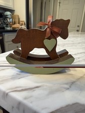 Vtg Rustic Wooden Rocking Horse Folk Art Nursery Farmhouse Decor
