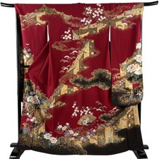 Silk Long Sleeve Kimono M Red Floral Used