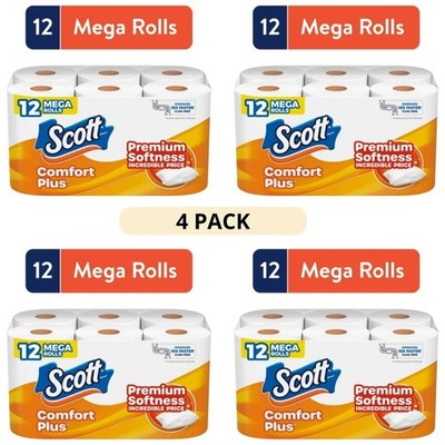4 Pack Scott ComfortPlus Toilet Paper with 12 Mega Rolls Tissue