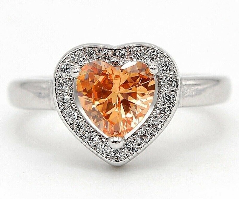 Heart 2CT  Padparadscha 925 Sterling Silver Ring Sz 6 U3-8