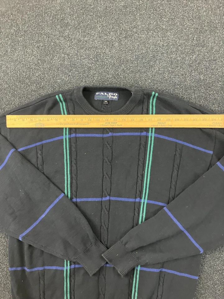 Suéter masculino Faldo by Pringle 2XL preto janela cabo malha tripulação pulôver - Imagem 3 de 4