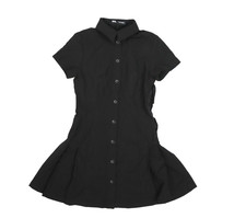 Zara Dress Womens Small Black Button Down Collared Fit Flare Short Sleeve Casual