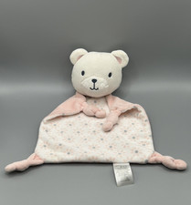 Chick Pea White Bear Baby Blanket Pink White Flowers Knotted Security Lovey