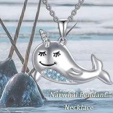 Narwhal Jeweled Aquatic Jewelry Silvery Fishing Sea Fish Pendant Necklace