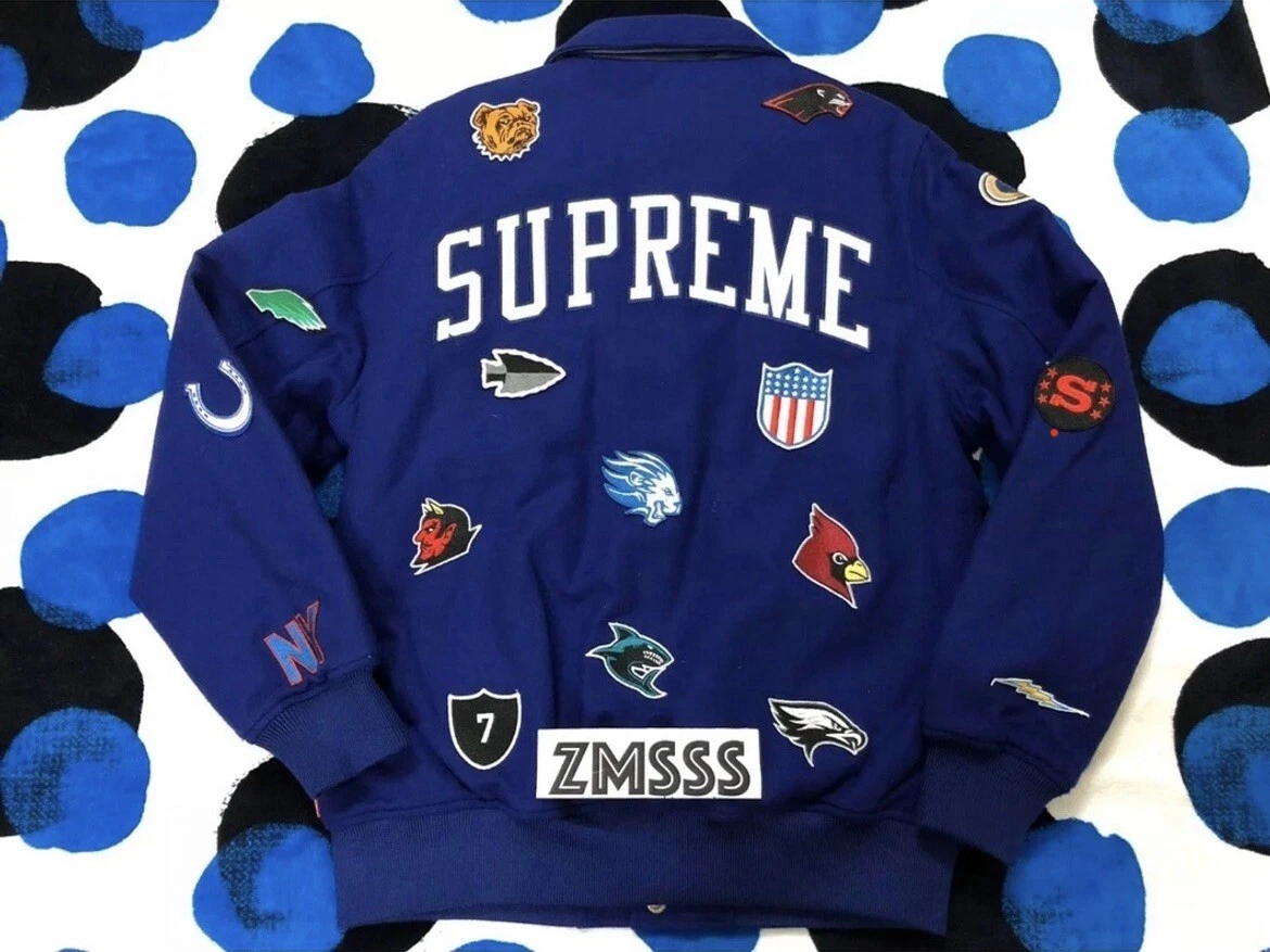 *VENTE* 2014 F/W SUPREME FRANCHISE LAINE VESTE UNIVERSITAIRE SOUS COUVERTURE BLEU S SMALL