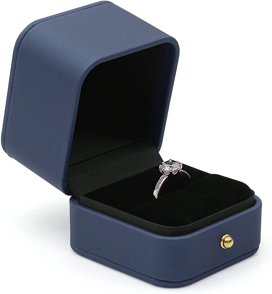 Dusty Blue Velvet Engagement Ring Box with Premium Leather Keepsake Case-image