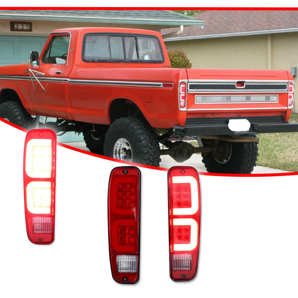 Red For 1973-1979 Ford F150/F250/F350 Bronco E100 E150 E250 E350 LED Tail Lights - Image 3 of 4