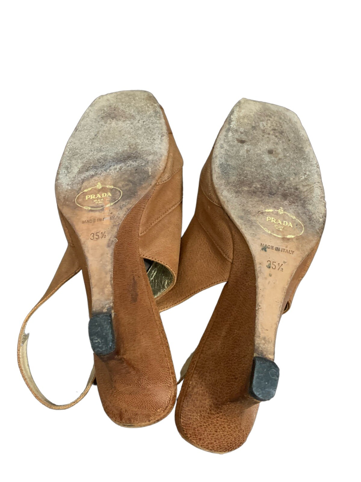 Prada authentic womens solid brown slingback genu… - image 4