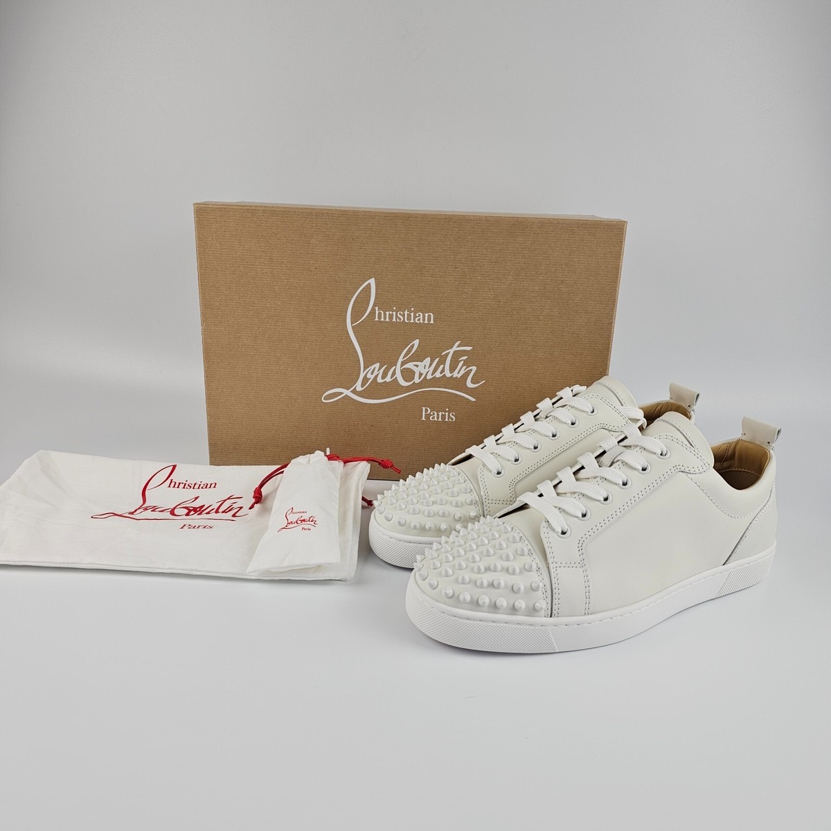 Christian Louboutin Louis Junior Spikes White Leather Sneakers New