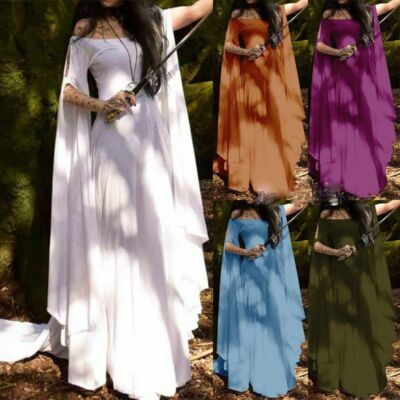 Medieval Renaissance Women's Flare Sleeve Fantasy Fairy Dress Halloween Costume