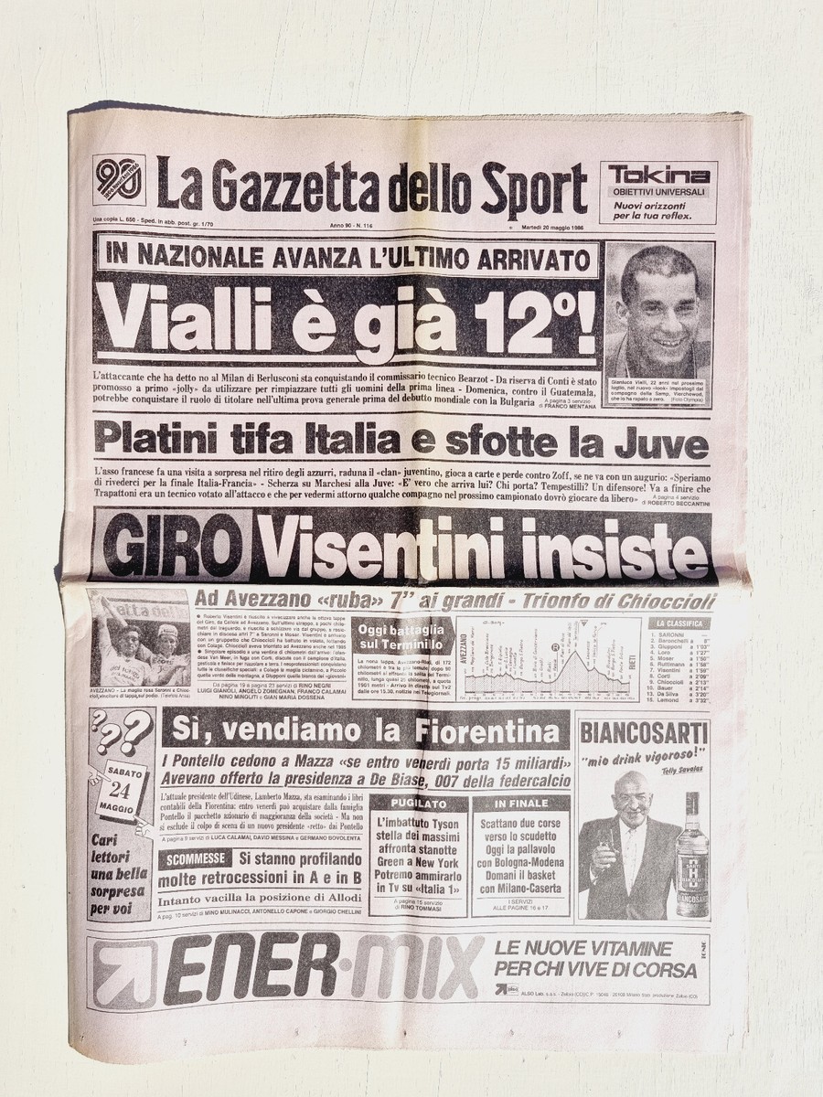 Gazzetta Dello Sport 13 Août 1986 – Journal Original Genoa, Sampdoria, Vialli, Pironi