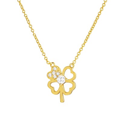 CZ Small Charm Clover Necklace - 14K Gold plated