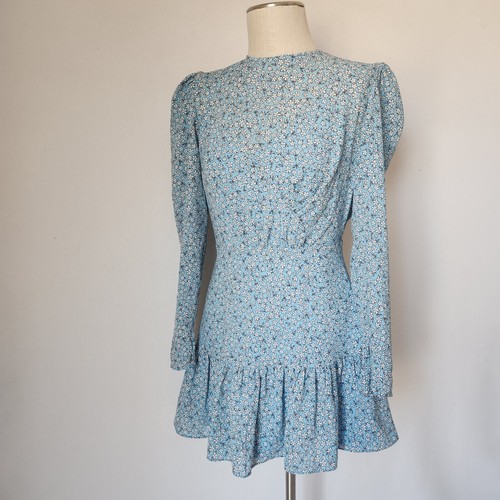 Finders Keepers Blossom Floral Long Sleeve Mini Dress Tiered Ruffle Blue Sz.4/S - Picture 2 of 14