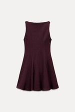 Zara Womens Mini Dress Size M Burgundy Flared Sleeveless Boat Neck 3067/240 NWT