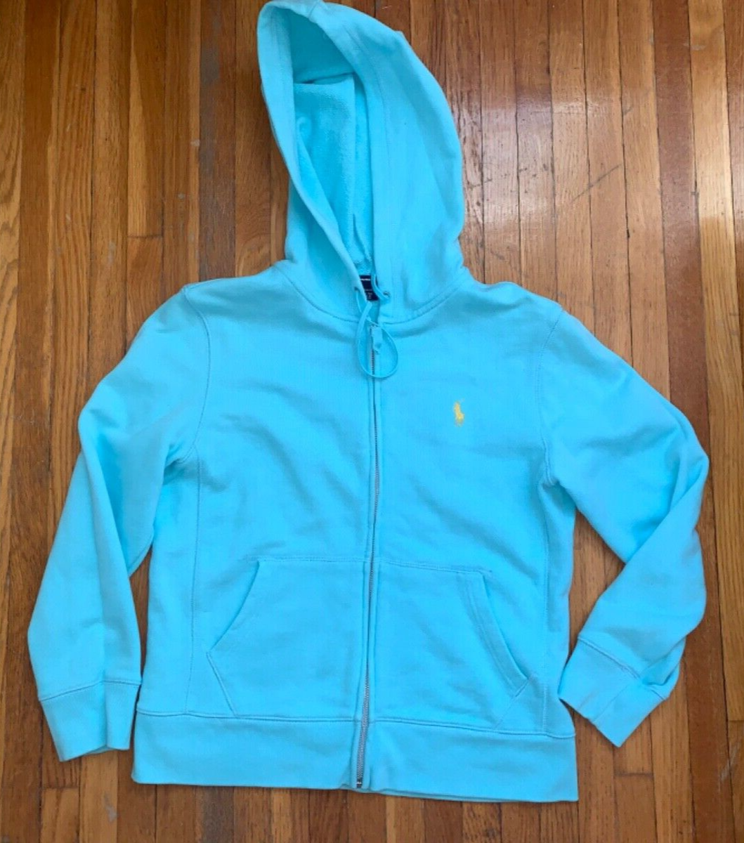 Ralph Lauren Sport felpa con cappuccio donna blu medio full zip giacca cotone pony