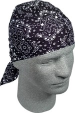 Biker Headwrap Sports Black White Paisley Doo Rag Durag Flydanna Helmet Liner