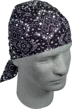 Biker Headwrap Sports Black White Paisley Doo Rag Durag Flydanna Helmet Liner