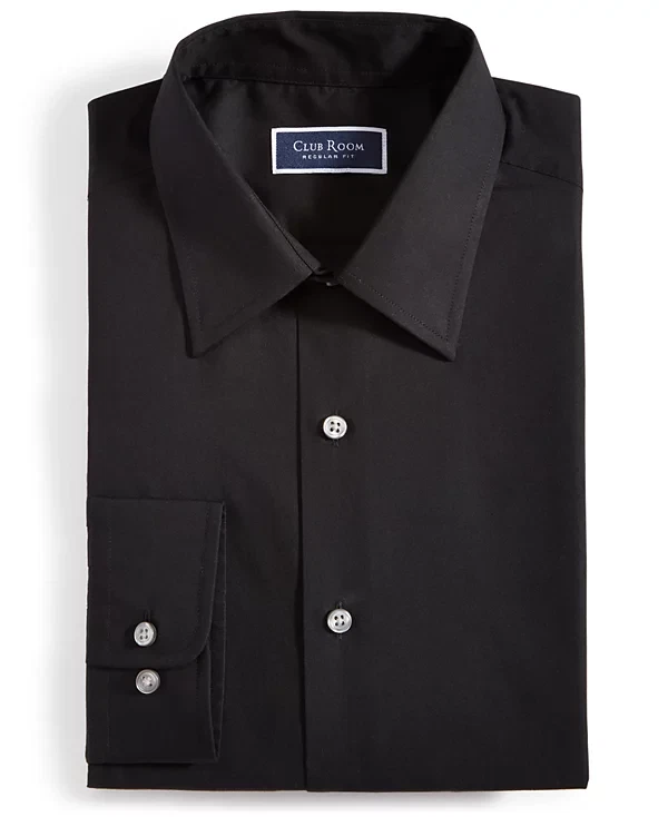 Club Room Mens Size Medium 15-15.5 Regular Fit Solid Dress Shirt in Black $50 - Image 2 of 4
