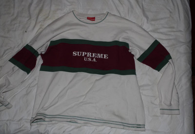 USED Supreme USA Center Strip Crewneck Size XL FW16 | eBay