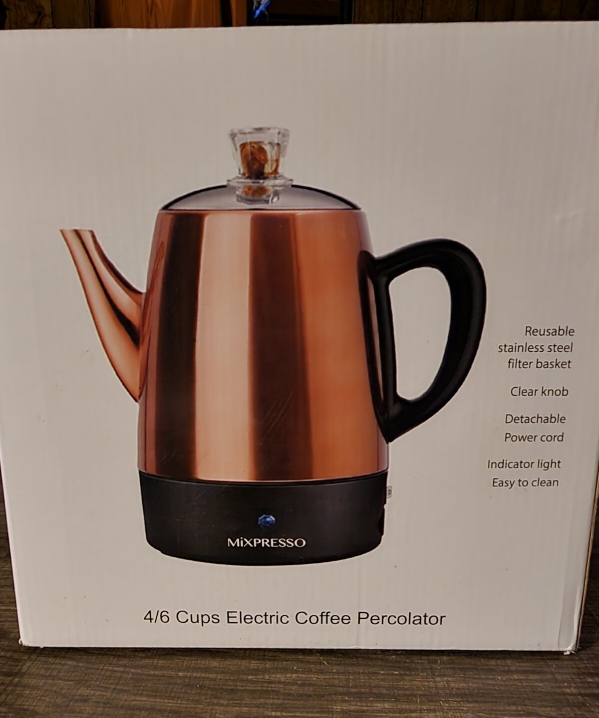 MIXPRESSO ELECTRIC COFFEE PERCOLATOR 4 CUPS COPPER and STAINLESS STEEL