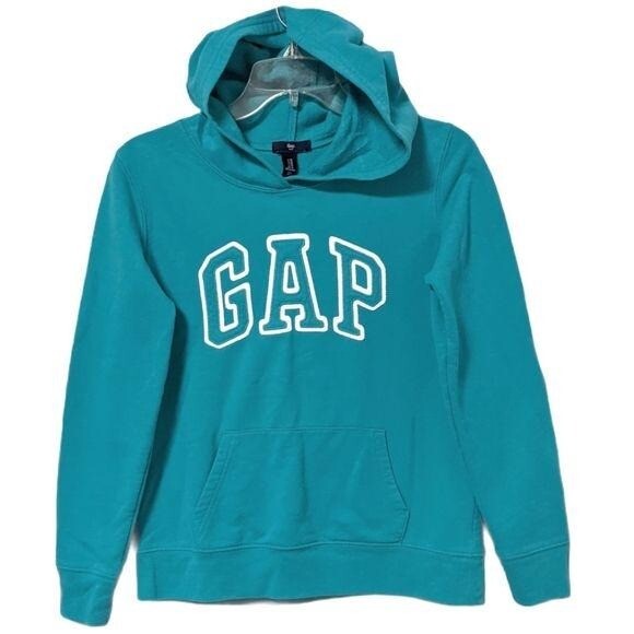 GAP Logo Pullover Hoodie Sweatshirt Fleece Cotton Blend Teal Blue