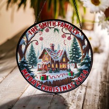 Personalized Christmas Stained Glass Suncatcher for Window Hanging Decorations