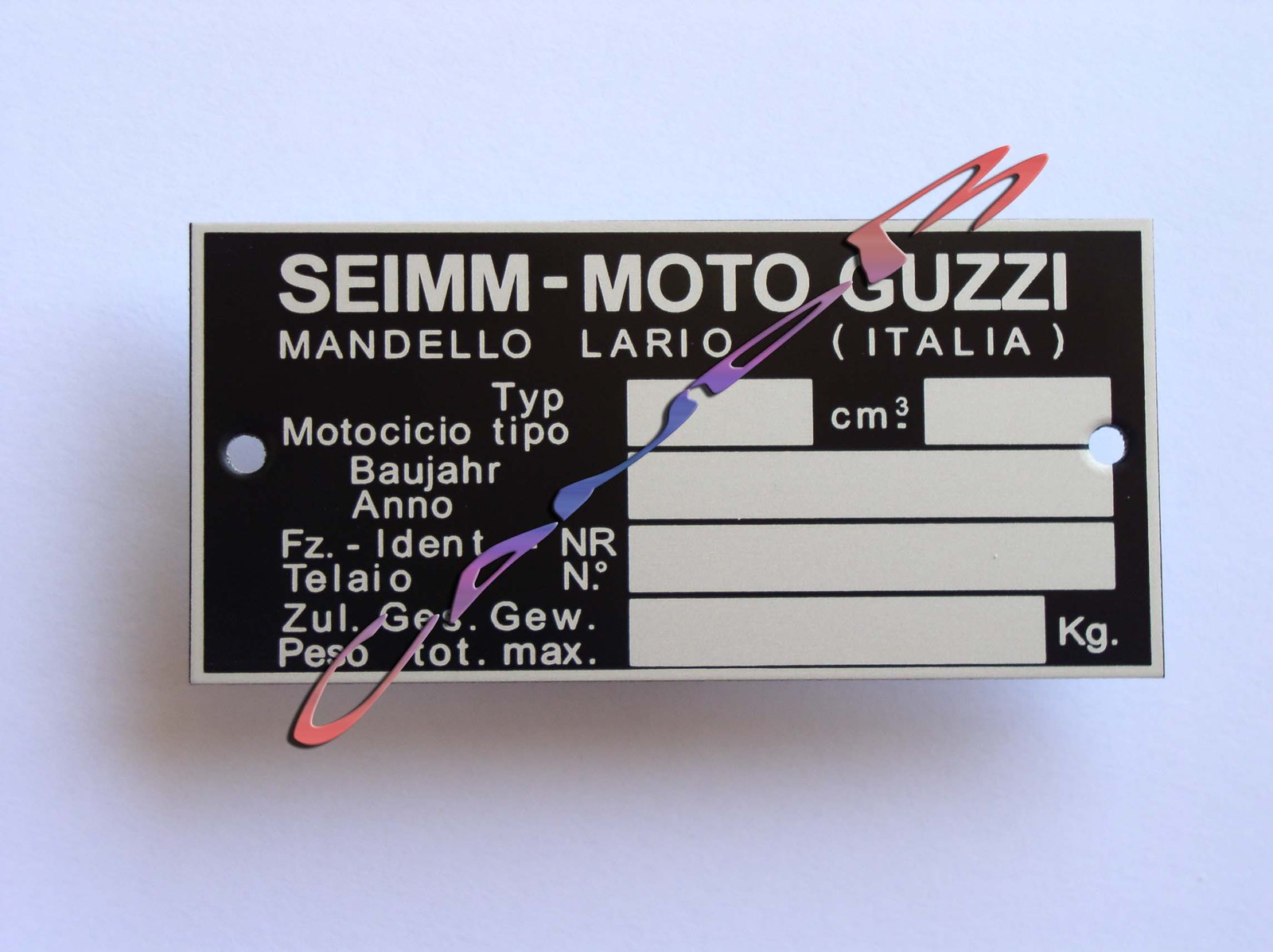 Plaque constructeur Moto Guzzi en métal argenté 10x4.5cm pour moto italienne