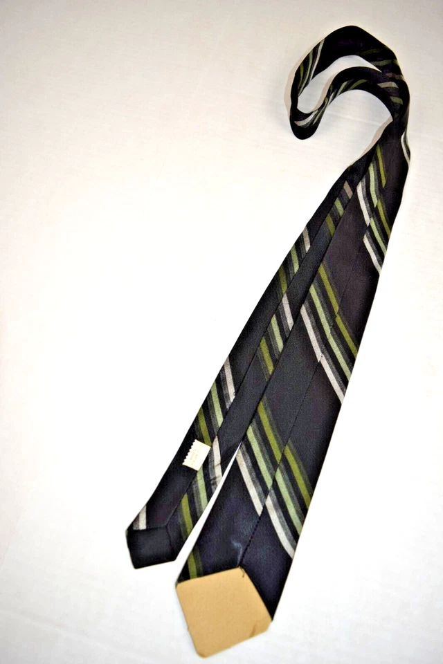 Corbata de Colección Años 50 60 Verde Carbón Marfil Rayas Acetato Corbata Delgada 52" x 2.5" Nueva Foto 3 de 4