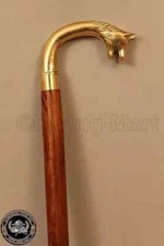Wolf Head Handle Wooden Walking Stick Designer Antique Brass Victorian Cane Gift