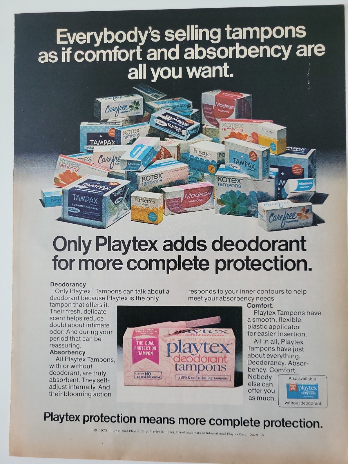 1972 Playtex deodorant tampon vintage feminine hygiene vintage boxes ad