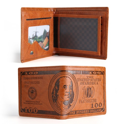 Billete de 100 dólares de Estados Unidos de cuero doble pliegue tarjetero portafotos billetera bolso monedero - Imagen 10 de 22