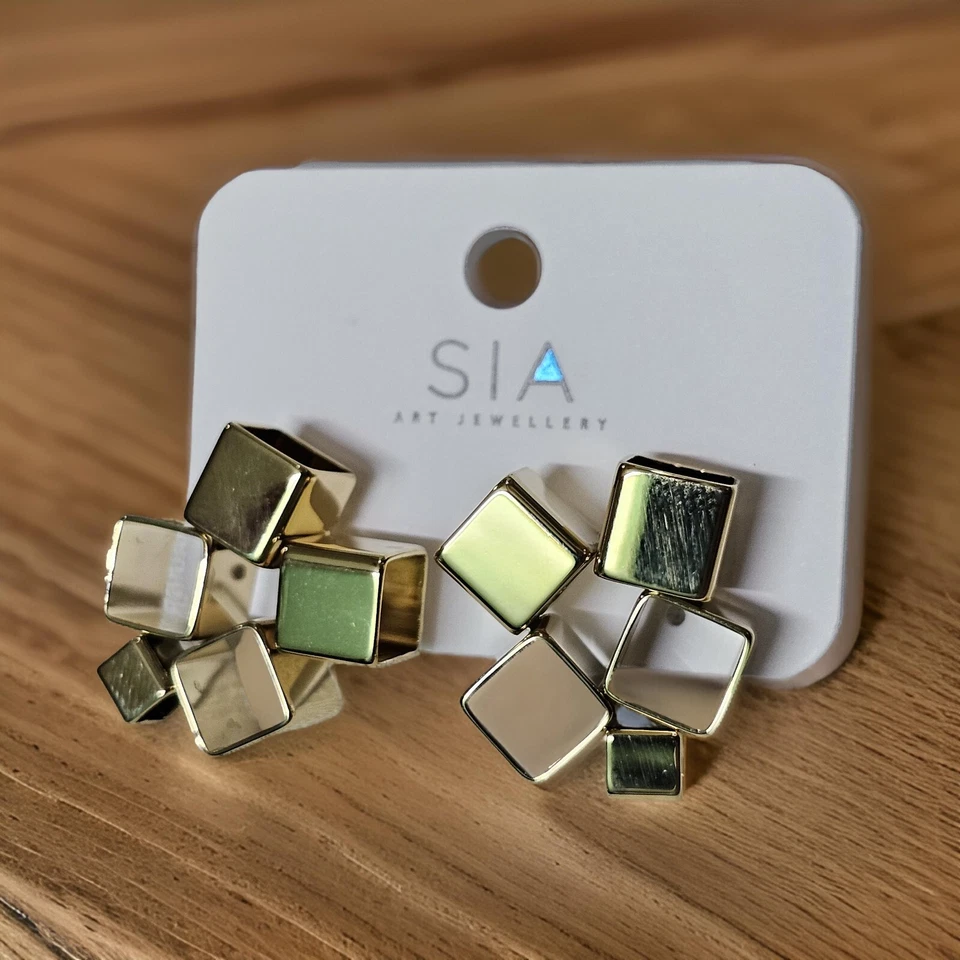 Pendiente liso imitación circón forma cuadrada joyería tradicional simple para mujer Foto 3 de 3