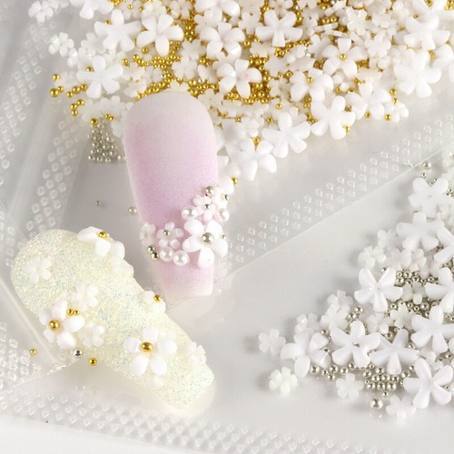 200pc 3D Acrylic Crystal Flower Pearl Nail Art Decoration Mixed Manicure Cute - Picture 4 of 25