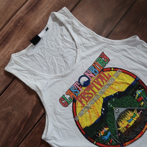 Rare T Shirt Glastonbury Festival 2023 Tee Sleeveless White Cotton, Size S - Picture 8 of 12