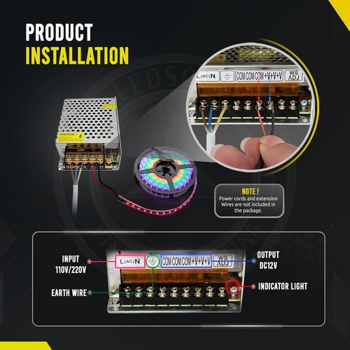 Controlador LED DC 12V 5A a 50 Amp Fuente de Alimentación Transformador IP20 110-220V Tira LED - Imagen 42 de 92