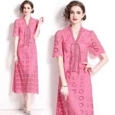 Kleid Komplett Damen Set Anzug Pullover Lange Rock Rosa Spitze GIPSY 68805