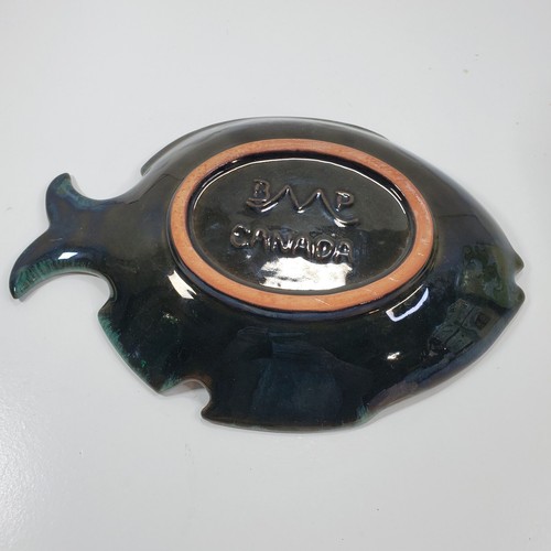 Blue Mountain Pottery Keramik Kunstkeramik Fischteller Schale blau grün schwarz Glasur - Bild 4 von 6