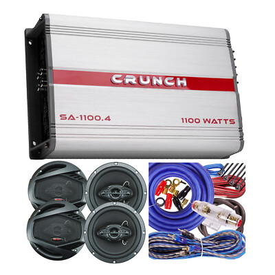 Crunch SA-1100.4 1100W 4-Ch Amplifier + 4x Speakers  6.5''  16000 Watts +  Kit
