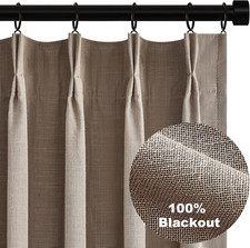 Taupe Burlap Blackout Curtains 84" Set of 2, Soundproof Pinch Pleated Drapes