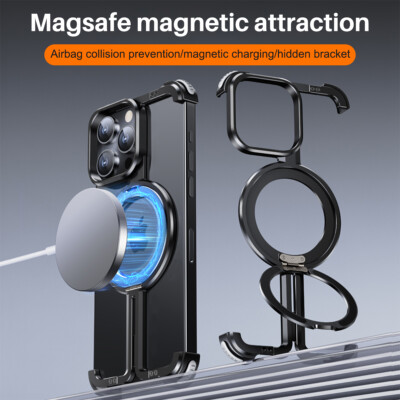  For iPhone 16 Pro Max 15 14 13 Metal Frameless Case MagSafe Magnetic Case Cover