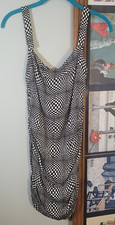 Urban Outfitters Dress Black White Optical Ruched Sides Adjustable Straps Size M